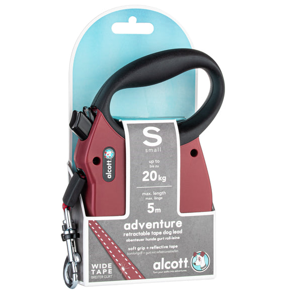 Alcott Adventure Retractable Leash Red – Reflective Medium Retractable Lead with Comfort Grip