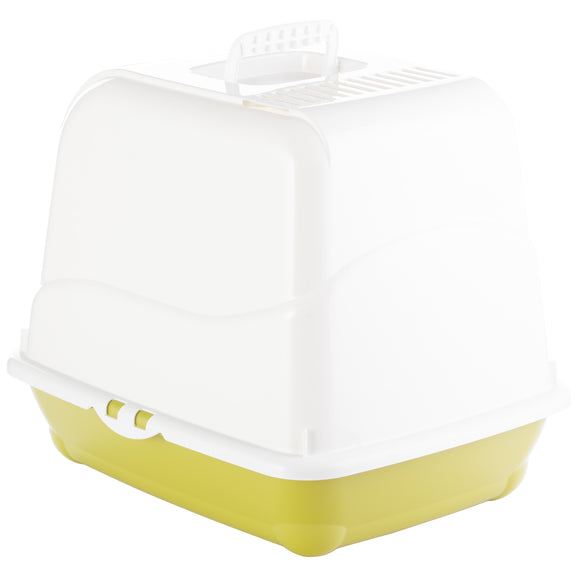 Record Oliver Cat Litter Box M – Closed Design with Flap, Filter, Beige and Gray