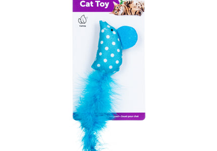 Flamingo Cat Polka Mouse Feather Toy – 17cm Blue Catnip Mouse with Polka Dots