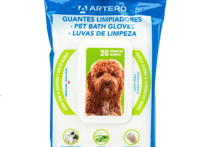 Artero Bath Gloves – Disposable Cleaning Wipes for Animal Hair Removal, 20 Pack