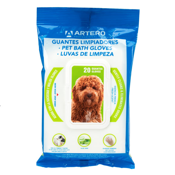 Artero Bath Gloves – Disposable Cleaning Wipes for Animal Hair Removal, 20 Pack