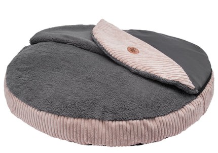 Biglo Cleo Pink Corduroy Dog Bed – XL Size, Removable Cover, Pink and Gray