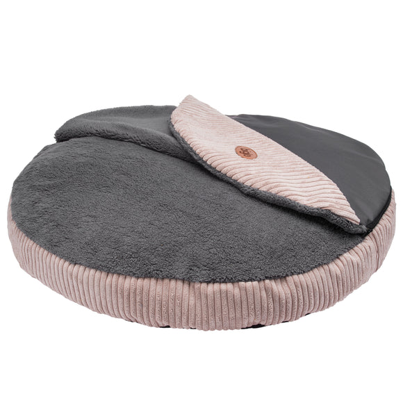 Biglo Cleo Pink Corduroy Dog Bed – XL Size, Removable Cover, Pink and Gray