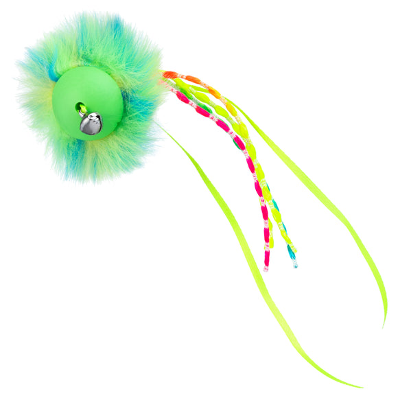 Flamingo Howi Cat Ball – Rubber Toy with Fur, Ribbons, and Bells, Blue