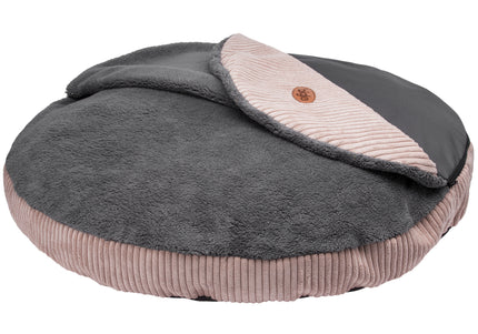 Biglo Cleo Pink Corduroy Dog Bed – XL Size, Removable Cover, Pink and Gray