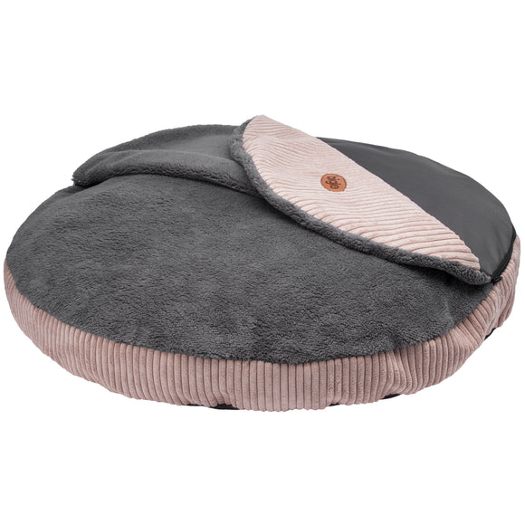 Biglo Cleo Pink Corduroy Dog Bed – XL Size, Removable Cover, Pink and Gray