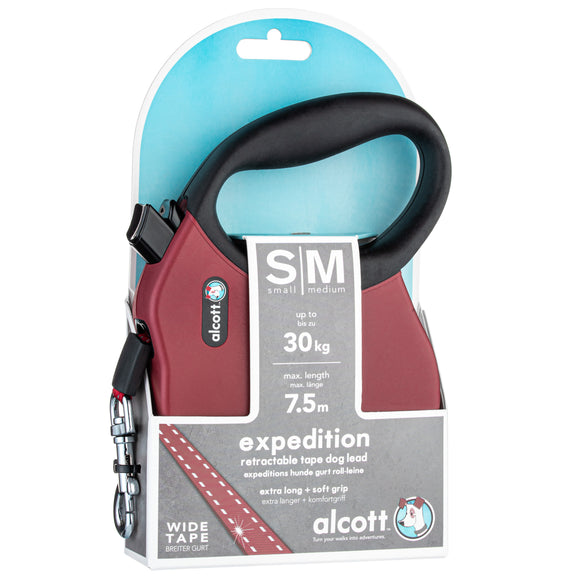 Alcott Expedition Retractable Leash 7.5m Red – Extra-Long Durable Tape, Large Size