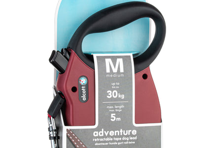 Alcott Adventure Retractable Leash Red – Reflective Medium Retractable Lead with Comfort Grip