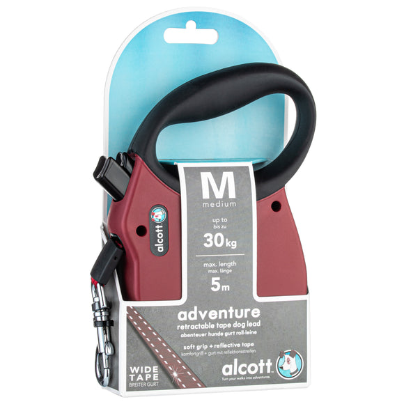 Alcott Adventure Retractable Leash Red – Reflective Medium Retractable Lead with Comfort Grip