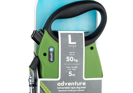 Alcott Adventure Retractable Leash Green – Reflective Medium Retractable Lead with Safety Lock
