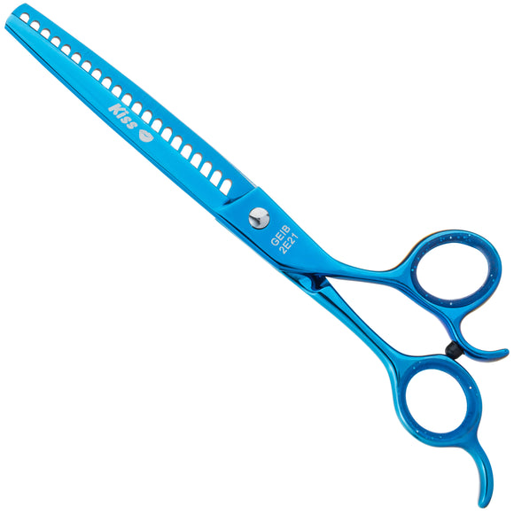 Geib Kiss Silver Blue Chunker 7.5in – Single-Sided Thinning Scissors, 21 Teeth, Blue Finish