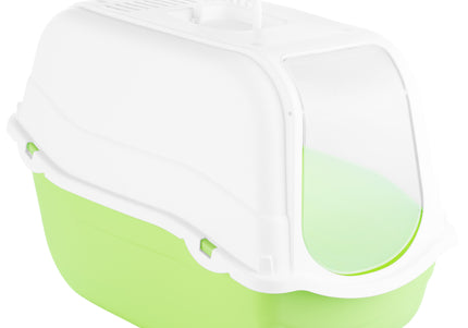 Record Romeo Cat Litter Box L – Lockable Covered Design with Flap Door and Filter, Blue