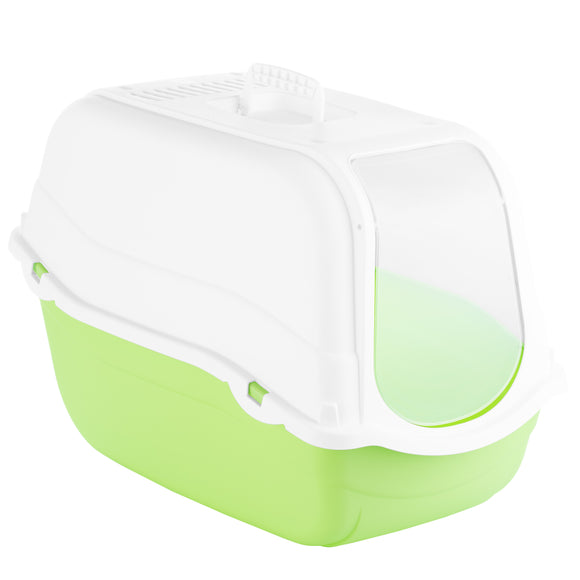 Record Romeo Cat Litter Box L – Lockable Covered Design with Flap Door and Filter, Blue