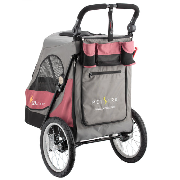 Show Tech Petstro 3-Wheel Buggy – Grey and Pink Stroller, Lightweight, Supports Up to 30kg