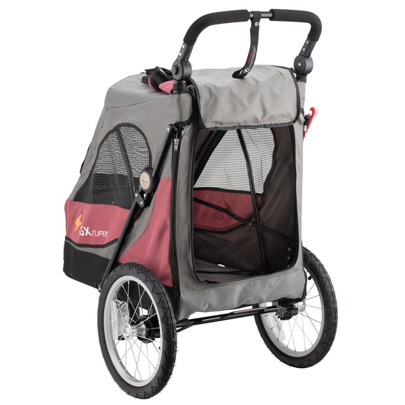 Show Tech Petstro 3-Wheel Buggy – Grey and Pink Stroller, Lightweight, Supports Up to 30kg