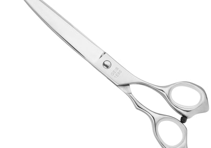 Geib Kiss Silver Pink Curved Scissors – 7.5in Micro-Bevel Blade, Premium Silver Finish