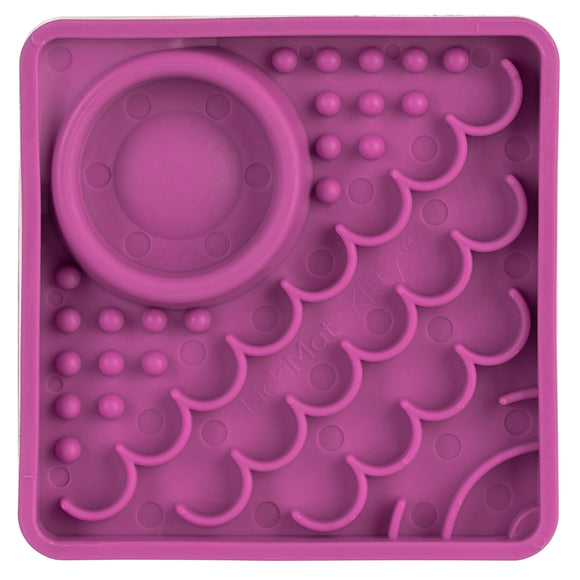 LickiMat Kitty Small Slow Feeder Mat with Built-in Bowl, Purple – Promotes Healthy Eating