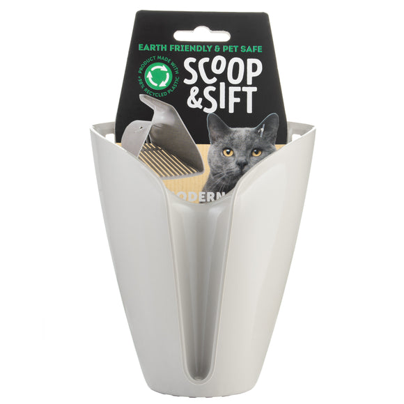Record Scoop Litter – Gray Sifting Litter Scoop with Fine Mesh Sieve, Durable Plastic