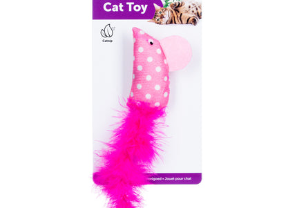 Flamingo Cat Polka Mouse Feather Toy – 17cm Blue Catnip Mouse with Polka Dots