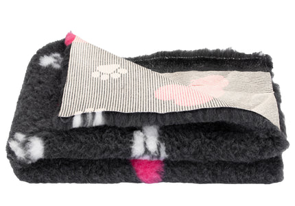 Blovi DryBed A+ Non-Slip Graphite Pet Bed with Paws and Hearts, 100x75cm