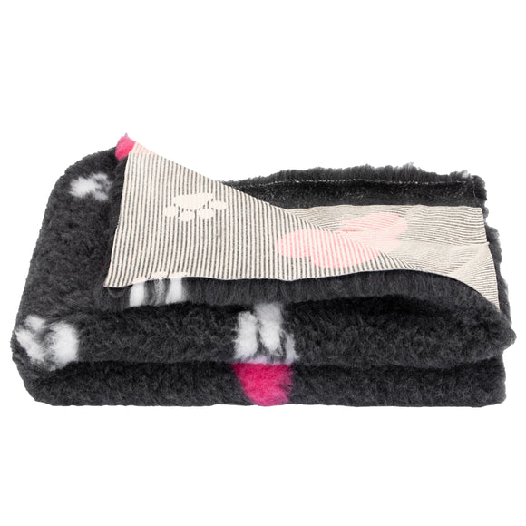 Blovi DryBed A+ Non-Slip Graphite Pet Bed with Paws and Hearts, 100x75cm