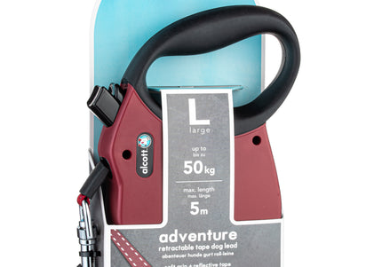 Alcott Adventure Retractable Leash Red – Reflective Medium Retractable Lead with Comfort Grip