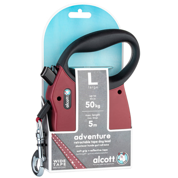 Alcott Adventure Retractable Leash Red – Reflective Medium Retractable Lead with Comfort Grip