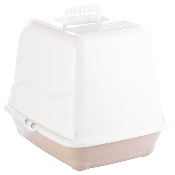 Record Oliver Cat Litter Box M – Closed Design with Flap, Filter, Beige and Gray