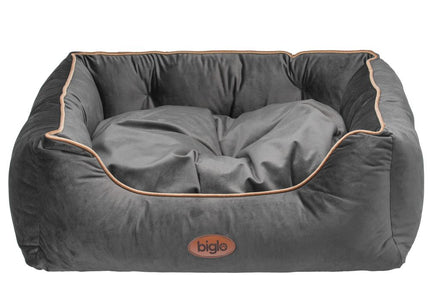 Biglo Velur Love Lux Velvet Pet Bed – Dark Grey with Piping, Large Size