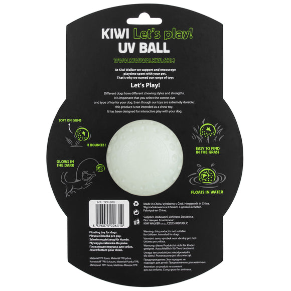 Kiwi Walker Let's Play and Glow UV Ball – Maxi Size, Glow-in-the-Dark, Durable Dog Toy