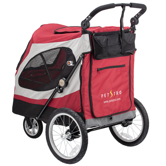 Show Tech Petstro Large 3-Wheel Buggy – Sturdy Red and Grey Stroller, Up to 45kg Capacity