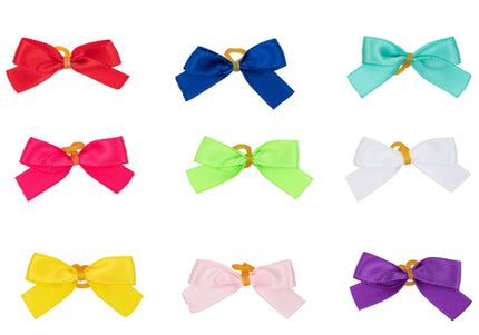 Blovi Simple Satin Grooming Bows – Colorful Narrow Design, 25 Pack with Elastic Bands