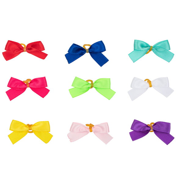Blovi Simple Satin Grooming Bows – Colorful Narrow Design, 25 Pack with Elastic Bands