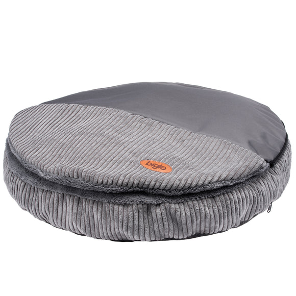 Biglo Cleo Corduroy Dog Bed with Removable Cover, Medium Size, Grey