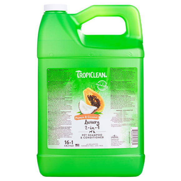 Tropiclean Papaya & Coconut 2-in-1 Shampoo and Conditioner – Fruity Scent, 3.8L Salon Size