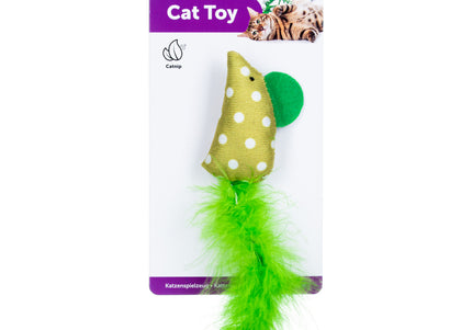 Flamingo Cat Polka Mouse Feather Toy – 17cm Blue Catnip Mouse with Polka Dots