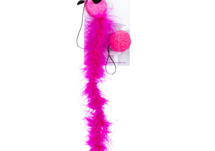 Flamingo Cat Mouse Ball Toy – Fuchsia, 35cm, Feather Boa Tail, Rustling Sound