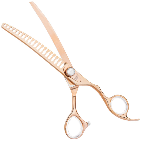 Geib Gold Pearl Curved Chunker 7.0" – Single-Sided Thinning Shears, 20 Teeth, Elegant Gold Finish