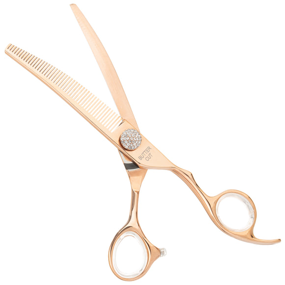 Geib Crystal Gold Curved Blender 6.5" – Single-Sided Gold Grooming Shears with 46 Teeth