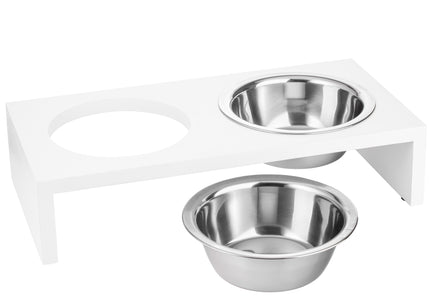 Flamingo Kobushi White Elevated Pet Bowls – Large Ceramic Set with Stable Stand