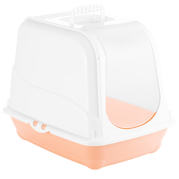 Record Oliver Cat Litter Box M – Closed Design with Flap, Filter, Beige and Gray