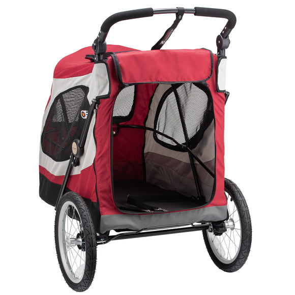 Show Tech Petstro Large 3-Wheel Buggy – Sturdy Red and Grey Stroller, Up to 45kg Capacity