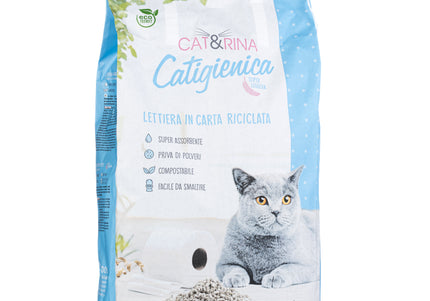 Cat&Rina Catigienica Paper Cat Litter 12L – Biodegradable, Lightweight, Low-Dust Absorbent Pellets