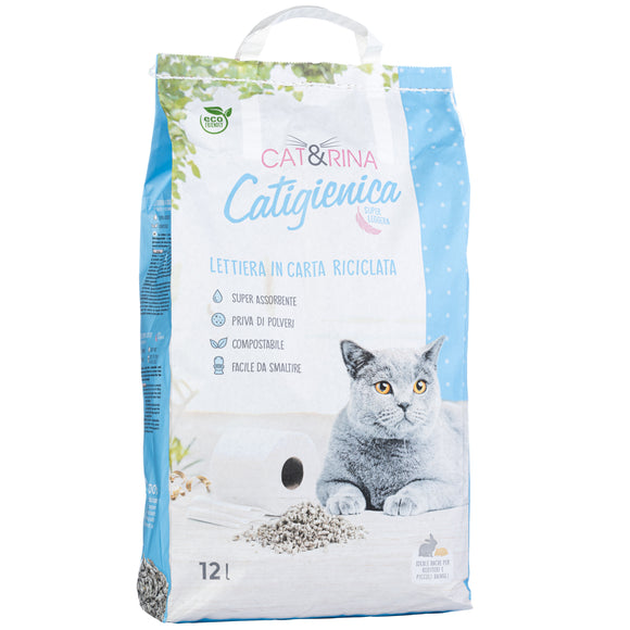 Cat&Rina Catigienica Paper Cat Litter 12L – Biodegradable, Lightweight, Low-Dust Absorbent Pellets