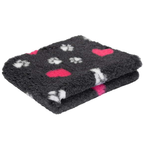 Blovi DryBed A+ Non-Slip Graphite Pet Bed with Paws and Hearts, 100x75cm