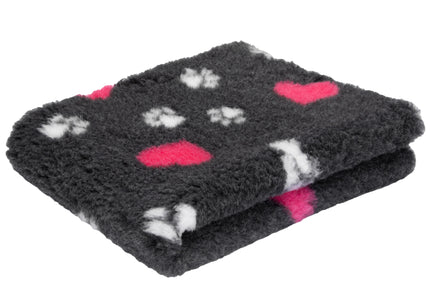 Blovi DryBed A+ Non-Slip Graphite Pet Bed with Paws and Hearts, 100x75cm