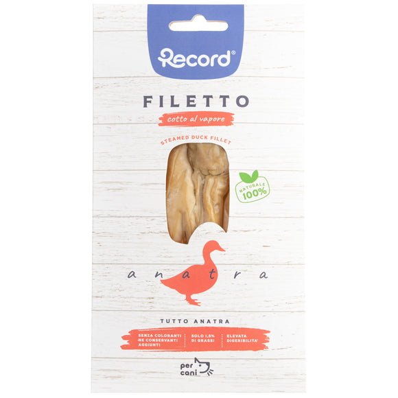 Record Filetto Duck Snack – 100% Steamed Duck Fillet, Natural Protein Treat 25g