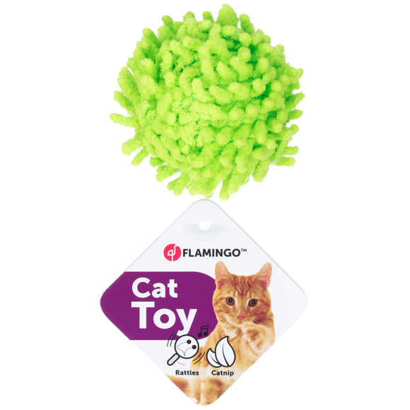 Flamingo Cat Dax Ball 4cm – Soft Mop Ball with Rattle, Catnip Infused, Quiet Play