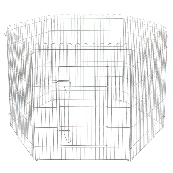 Flamingo Puppy Run Jax Silver S – Metal Playpen, 6 Panels, 80cm Height, Secure Design
