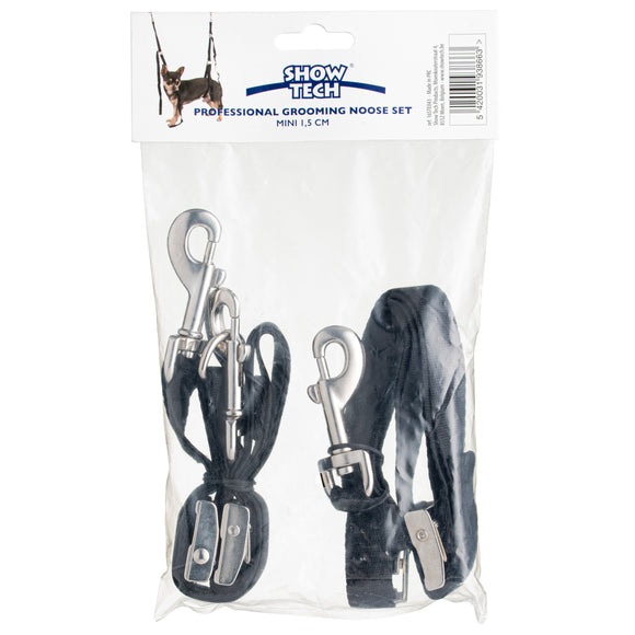 Show Tech Grooming Noose Set Mini – Adjustable Nylon Leashes, 1.5 cm Wide, Secure Fit